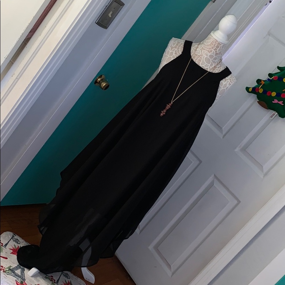 Paper Doll Black Sheer Asymmetrical Maxi Dress